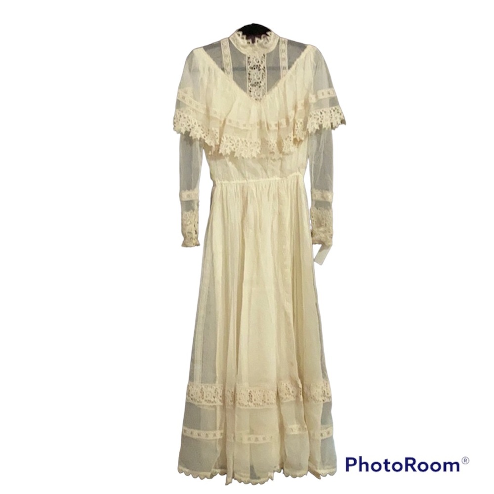 Vintage Prairie Wedding Dress Lace Cyreld Paris Parisian Handmade 50's-70’s